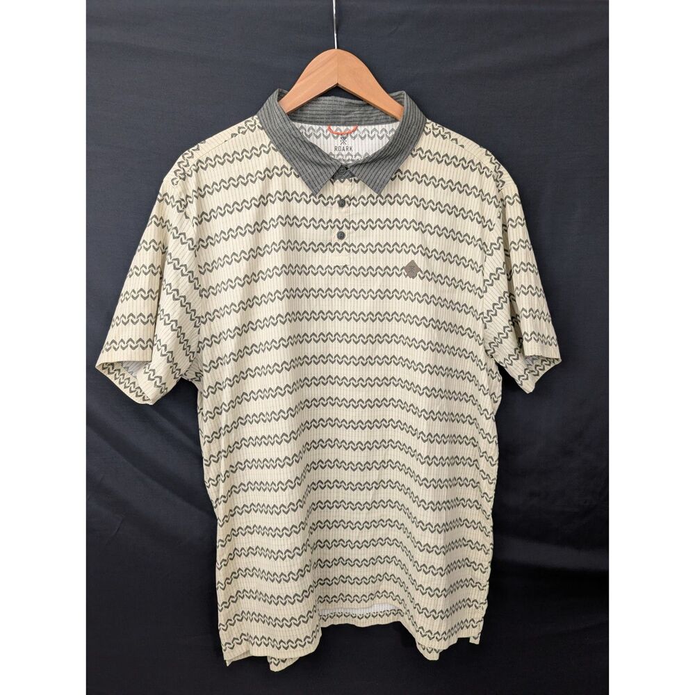 Roark Mens Bless Up Short Sleeve Polo Shirt Geometric Print Off White Grey Size